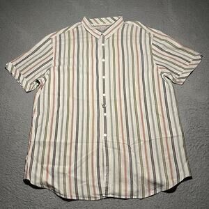 Rocha John Rocha Shirt Mens 2XL XXL Stripe Short Sleeve Button Up Lightweight